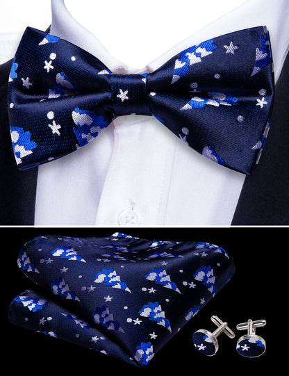 Blue White Xmas Tree Silk Bow Tie Set bow ties    - Sophisticated Gentlemen