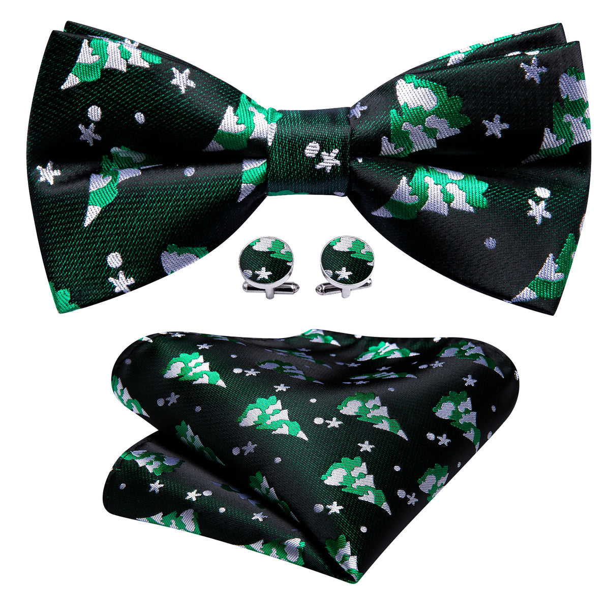 Emerald Green & White Christmas Tree Silk Bow Tie Set bow ties - Sophisticated Gentlemen