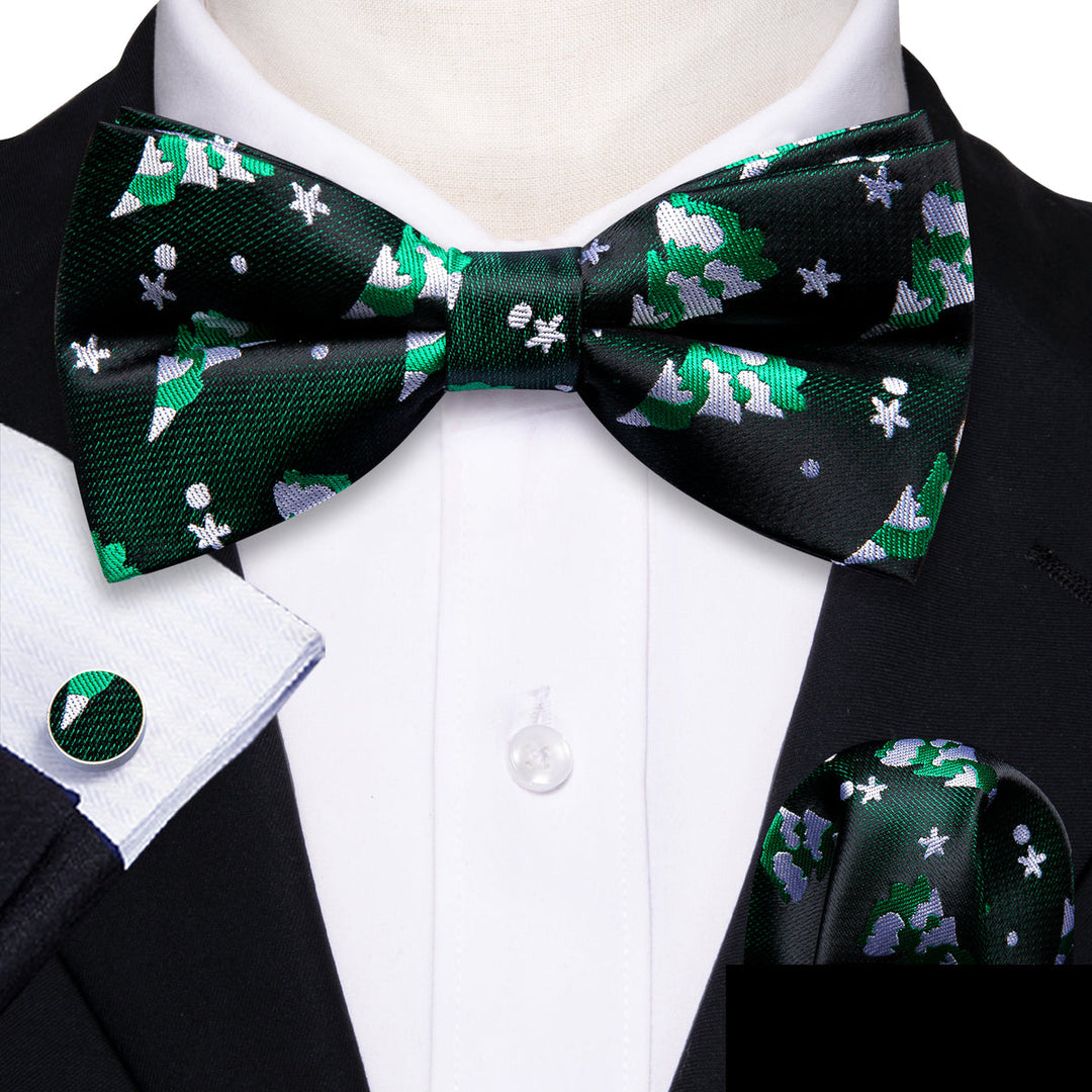 Emerald Green & White Christmas Tree Silk Bow Tie Set bow ties - Sophisticated Gentlemen