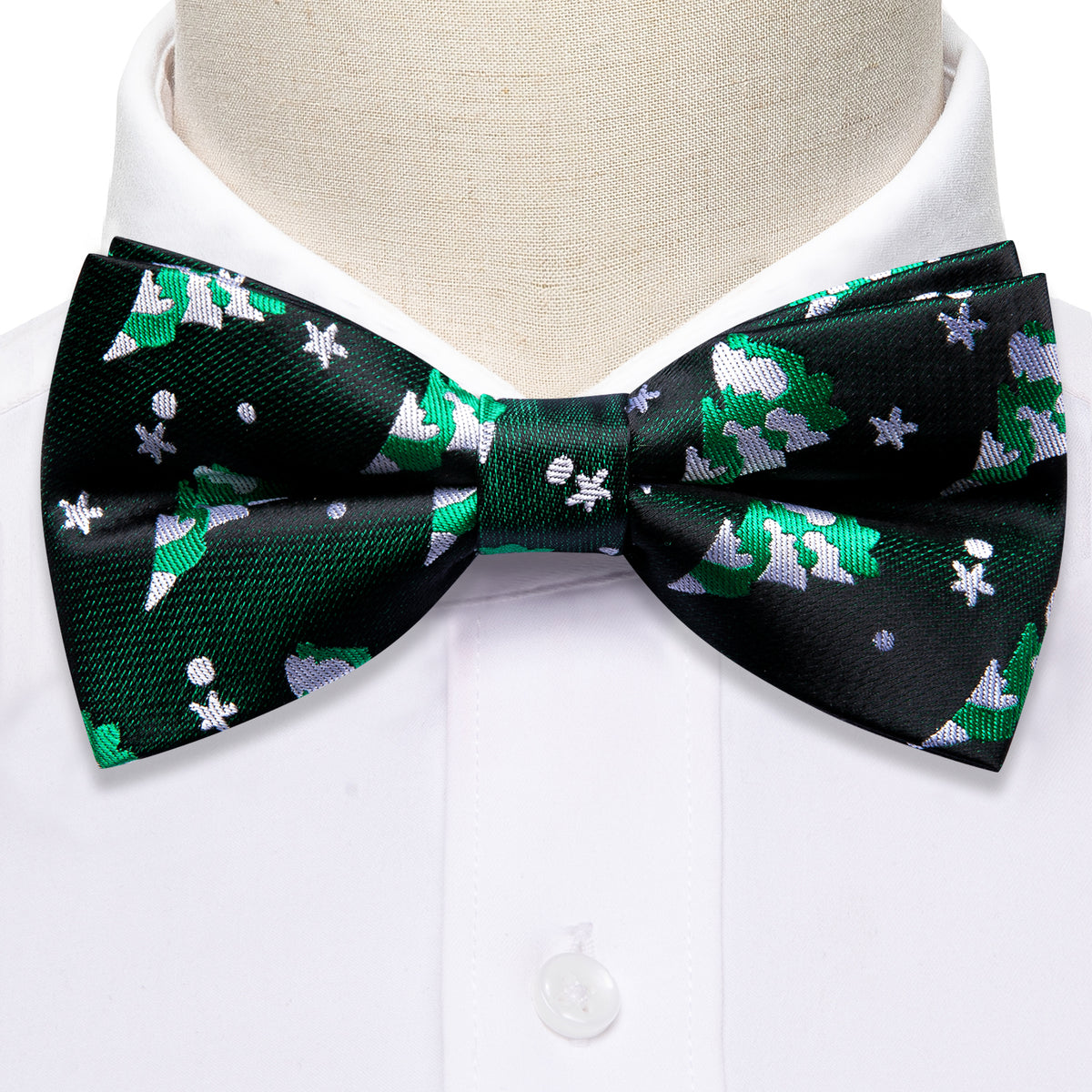 Emerald Green & White Christmas Tree Silk Bow Tie Set bow ties - Sophisticated Gentlemen