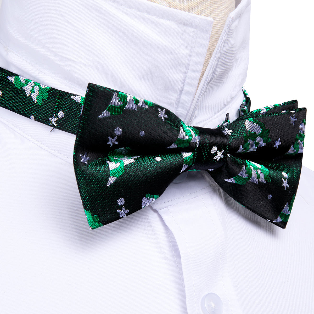 Emerald Green & White Christmas Tree Silk Bow Tie Set bow ties - Sophisticated Gentlemen