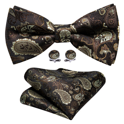 Brown Silver Paisley Bow Tie Set bow ties    - Sophisticated Gentlemen