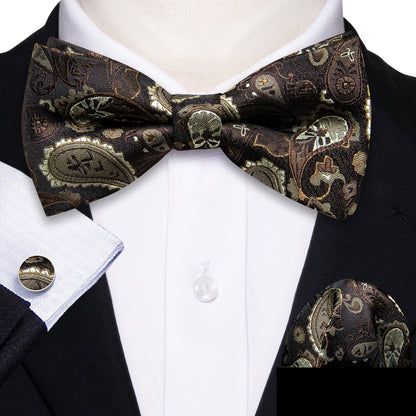 Brown Silver Paisley Bow Tie Set bow ties    - Sophisticated Gentlemen