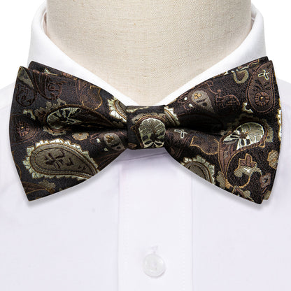 Brown Silver Paisley Bow Tie Set bow ties    - Sophisticated Gentlemen