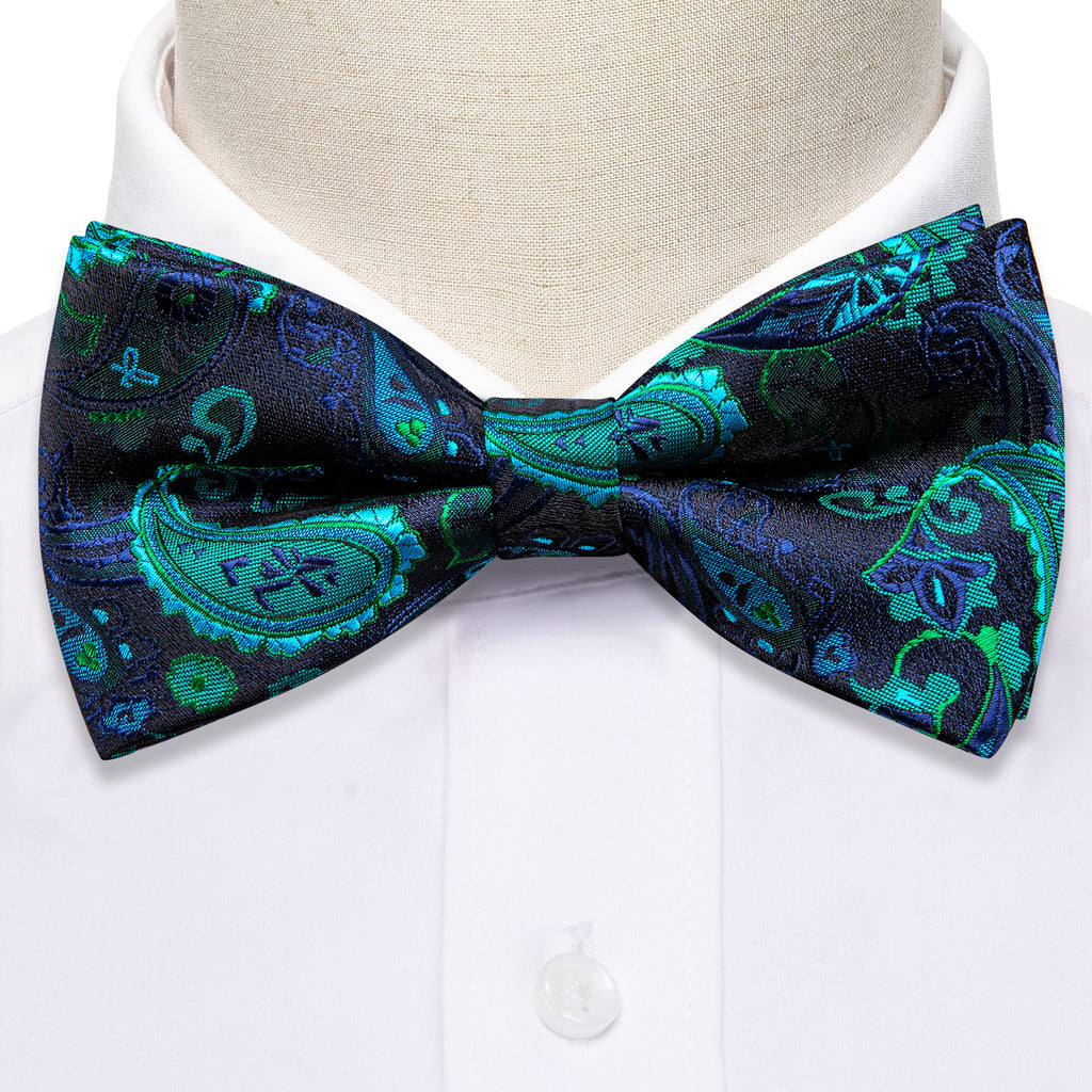 Teal Blue Paisley Bow Tie Set bow ties    - Sophisticated Gentlemen