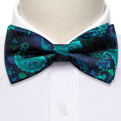 Teal Blue Paisley Bow Tie Set bow ties    - Sophisticated Gentlemen