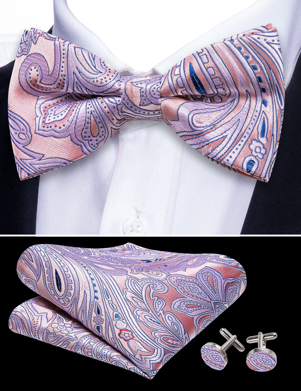 Pink Paisley Bow Tie Set bow ties    - Sophisticated Gentlemen
