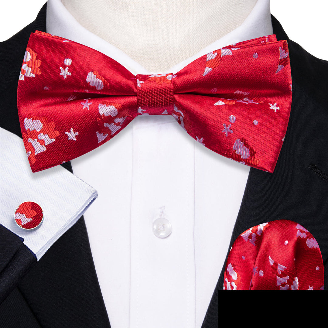 Crimson Red & White Christmas Tree Silk Bow Tie Set bow ties - Sophisticated Gentlemen