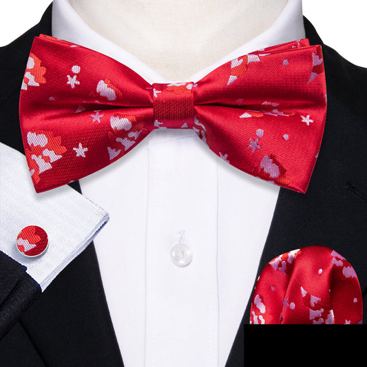 Crimson Red & White Christmas Tree Silk Bow Tie Set bow ties - Sophisticated Gentlemen