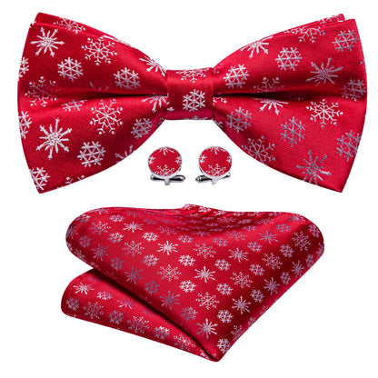 Red White Snowflake Christmas Bow Tie Set bow ties    - Sophisticated Gentlemen