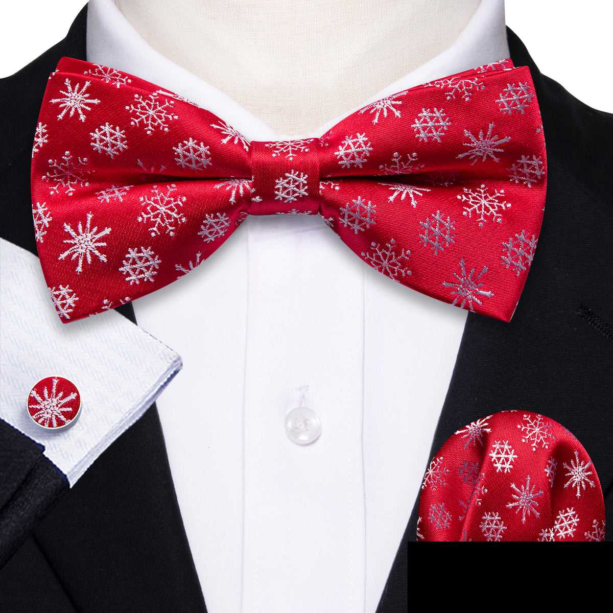 Red White Snowflake Christmas Bow Tie Set bow ties    - Sophisticated Gentlemen