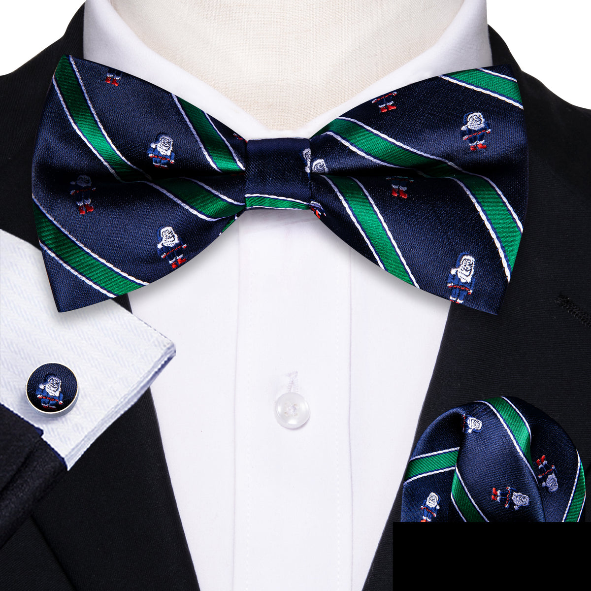 Blue Green Santa Claus Christmas Bow Tie Set bow ties    - Sophisticated Gentlemen