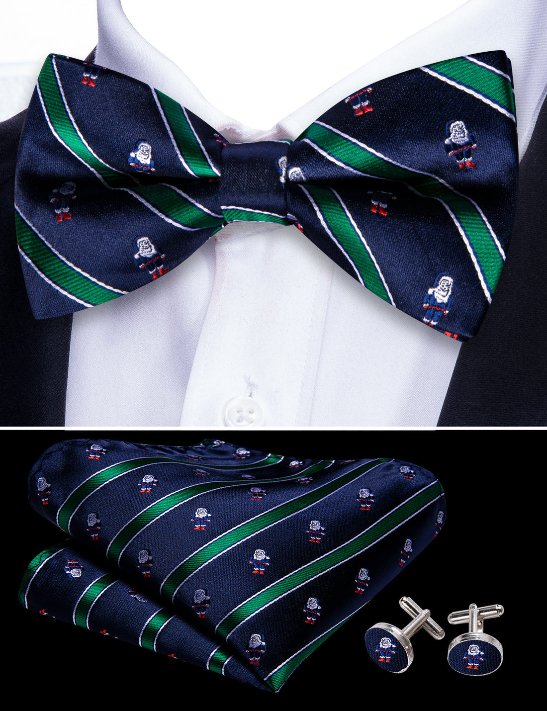 Blue Green Santa Claus Christmas Bow Tie Set bow ties    - Sophisticated Gentlemen