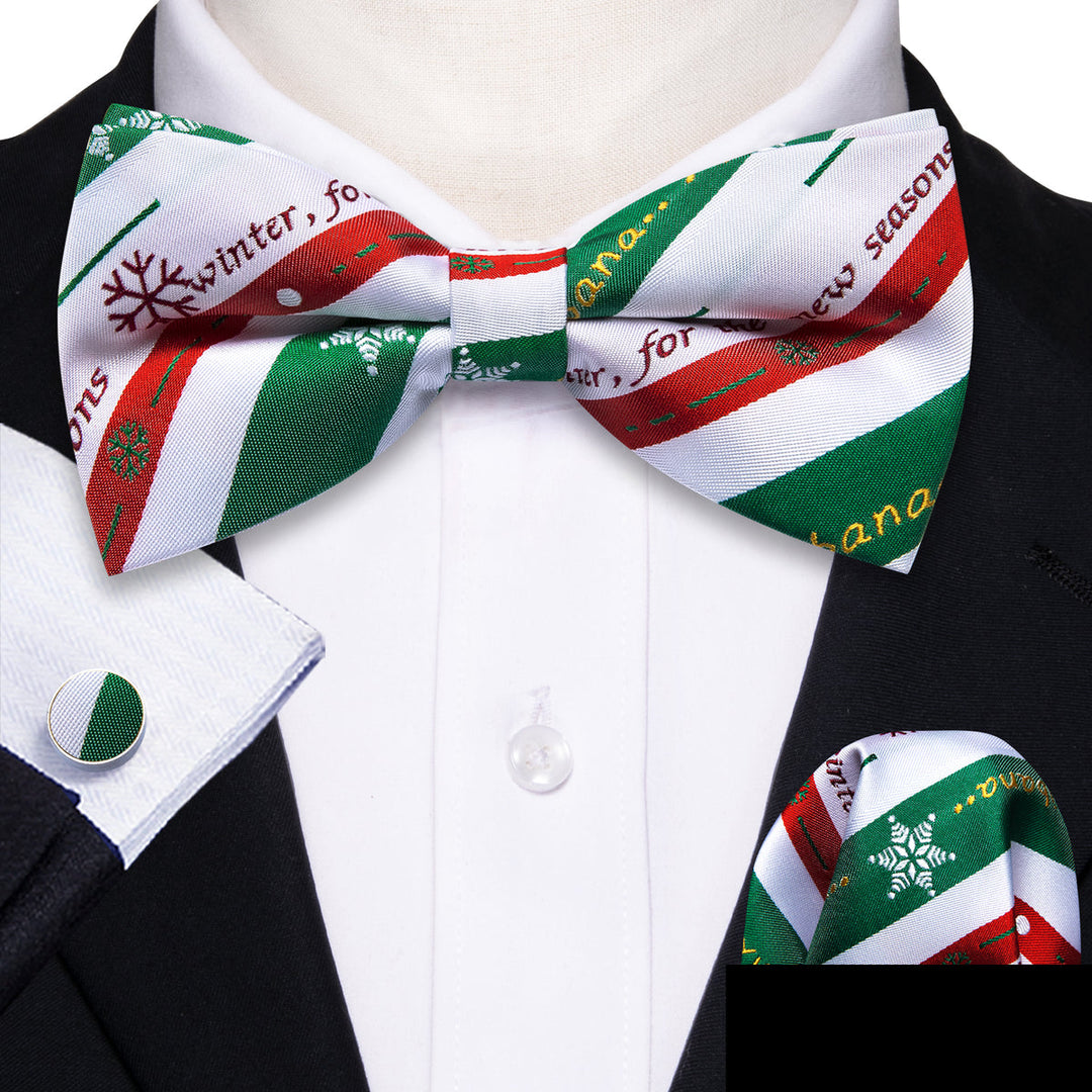 White & Emerald Green Striped Christmas Bow Tie Set bow ties - Sophisticated Gentlemen