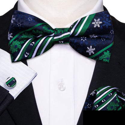 Blue Green Snowflake Christmas Silk Bow Tie Set bow ties    - Sophisticated Gentlemen