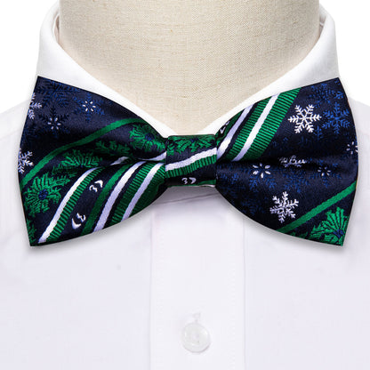 Blue Green Snowflake Christmas Silk Bow Tie Set bow ties    - Sophisticated Gentlemen