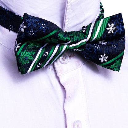 Blue Green Snowflake Christmas Silk Bow Tie Set bow ties    - Sophisticated Gentlemen