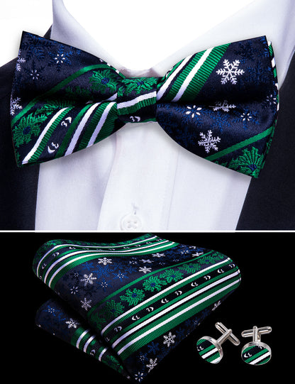 Blue Green Snowflake Christmas Silk Bow Tie Set bow ties    - Sophisticated Gentlemen