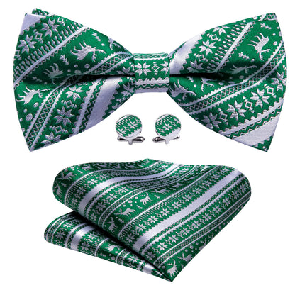Green White Xmas Elk Bow Tie Set bow ties    - Sophisticated Gentlemen