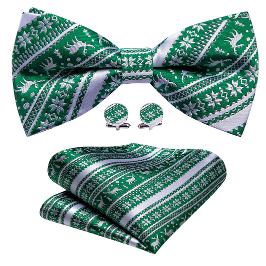 Green White Xmas Elk Bow Tie Set bow ties    - Sophisticated Gentlemen