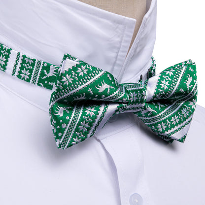 Green White Xmas Elk Bow Tie Set bow ties    - Sophisticated Gentlemen