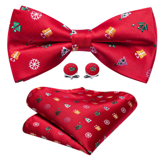 Red Xmas Pattern Bow Tie Set bow ties    - Sophisticated Gentlemen