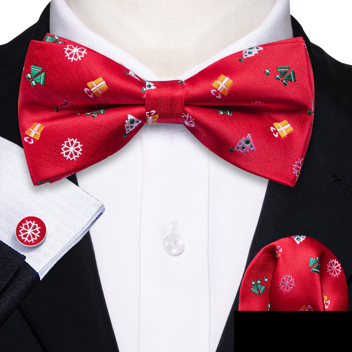 Red Xmas Pattern Bow Tie Set bow ties    - Sophisticated Gentlemen