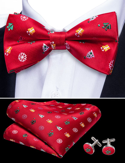 Red Xmas Pattern Bow Tie Set bow ties    - Sophisticated Gentlemen