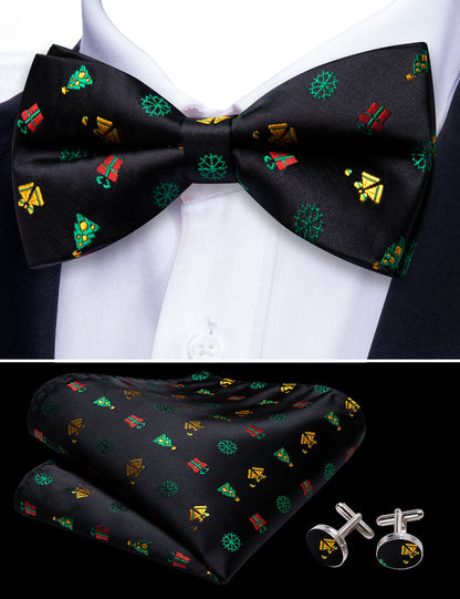 Black Xmas Pattern Bow Tie Set bow ties    - Sophisticated Gentlemen