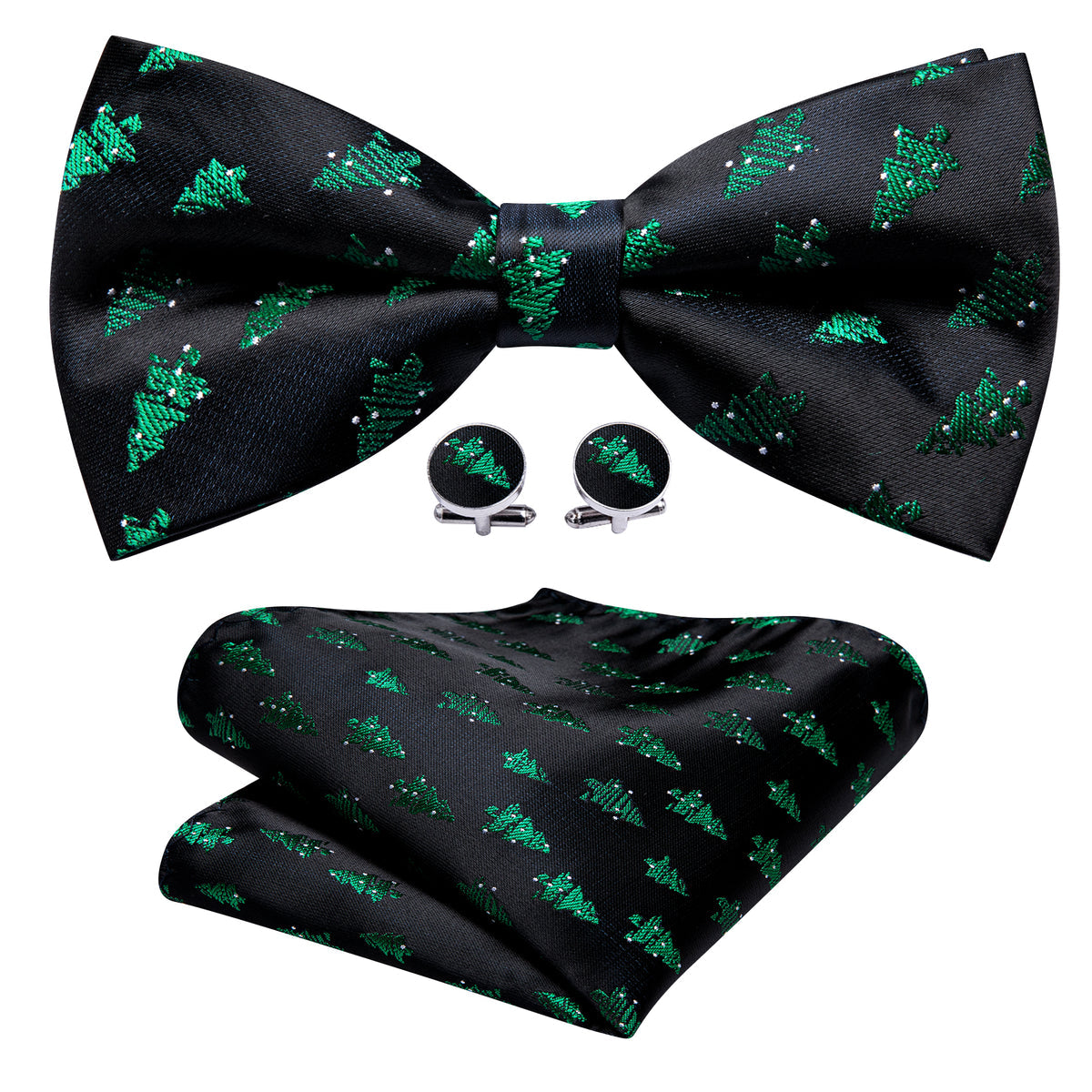 Black Green Xmas Tree Bow Tie Set bow ties    - Sophisticated Gentlemen