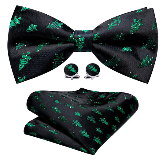 Black Green Xmas Tree Bow Tie Set bow ties    - Sophisticated Gentlemen
