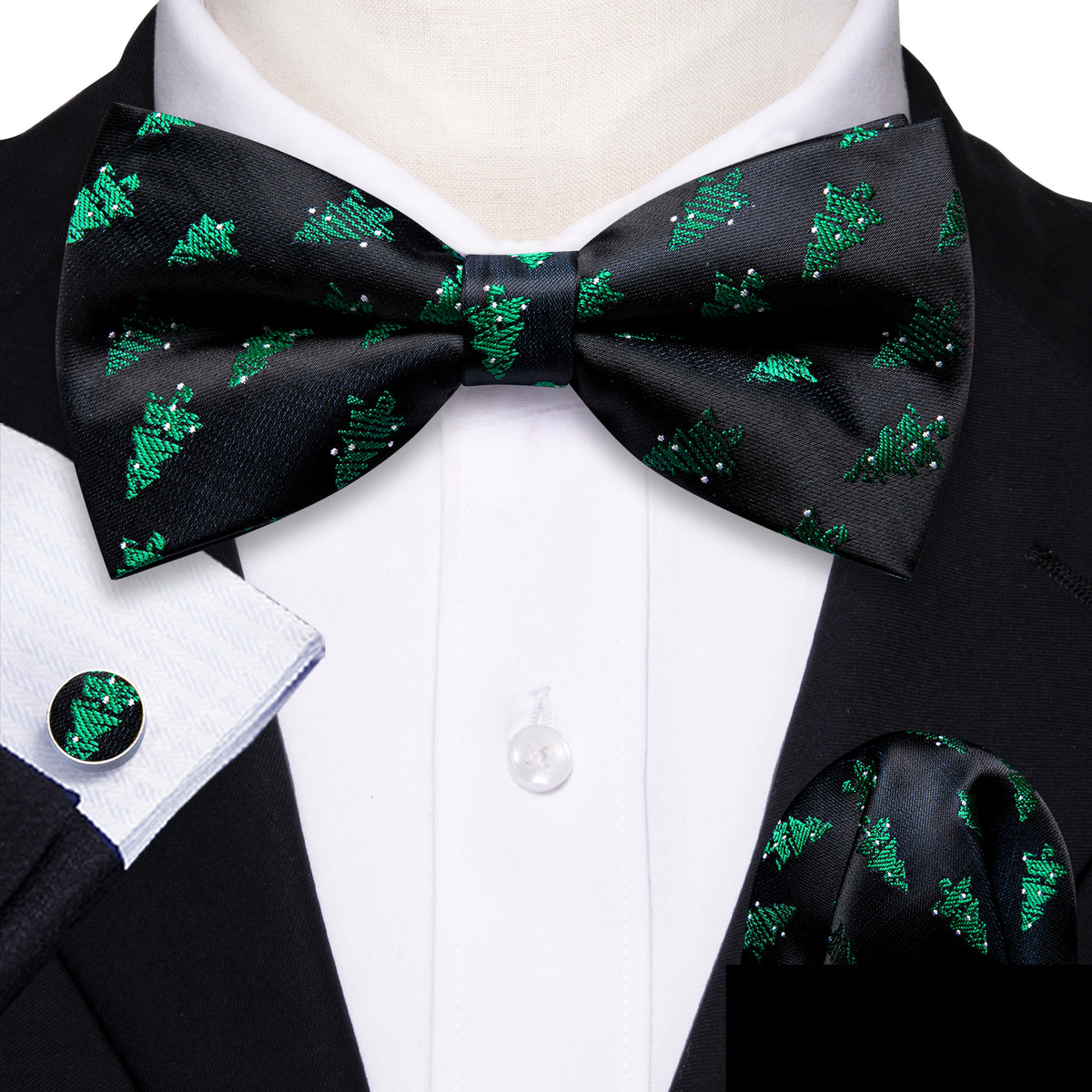 Black Green Xmas Tree Bow Tie Set bow ties    - Sophisticated Gentlemen
