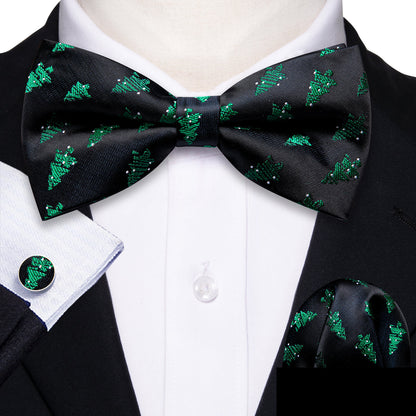 Black Green Xmas Tree Bow Tie Set bow ties    - Sophisticated Gentlemen