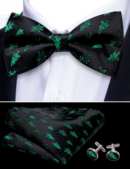 Black Green Xmas Tree Bow Tie Set bow ties    - Sophisticated Gentlemen