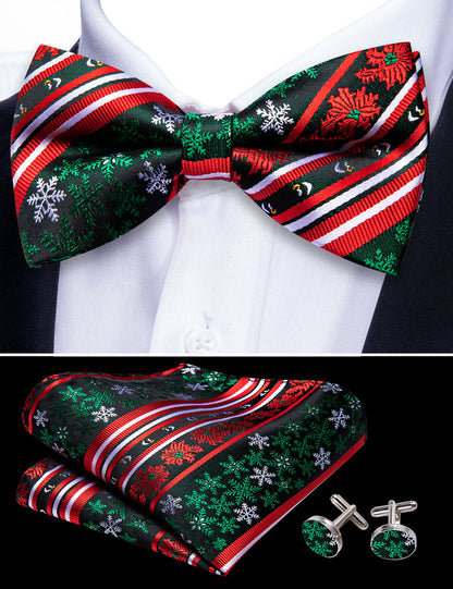 Red Green Christmas Snowflake Bow Tie Set bow ties    - Sophisticated Gentlemen