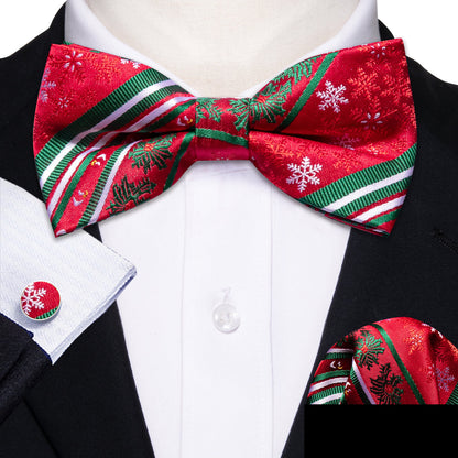 Red Green Xmas Pattern Bow Tie Set bow ties    - Sophisticated Gentlemen