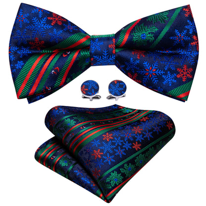 Blue Green Xmas Pattern Bow Tie Set bow ties    - Sophisticated Gentlemen