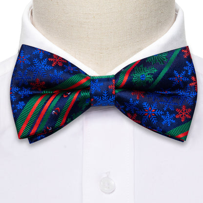 Blue Green Xmas Pattern Bow Tie Set bow ties    - Sophisticated Gentlemen