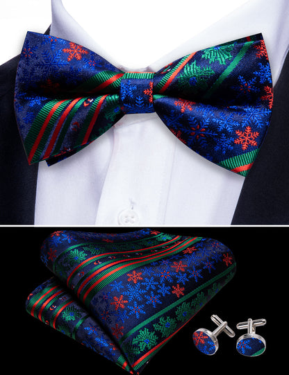 Blue Green Xmas Pattern Bow Tie Set bow ties    - Sophisticated Gentlemen