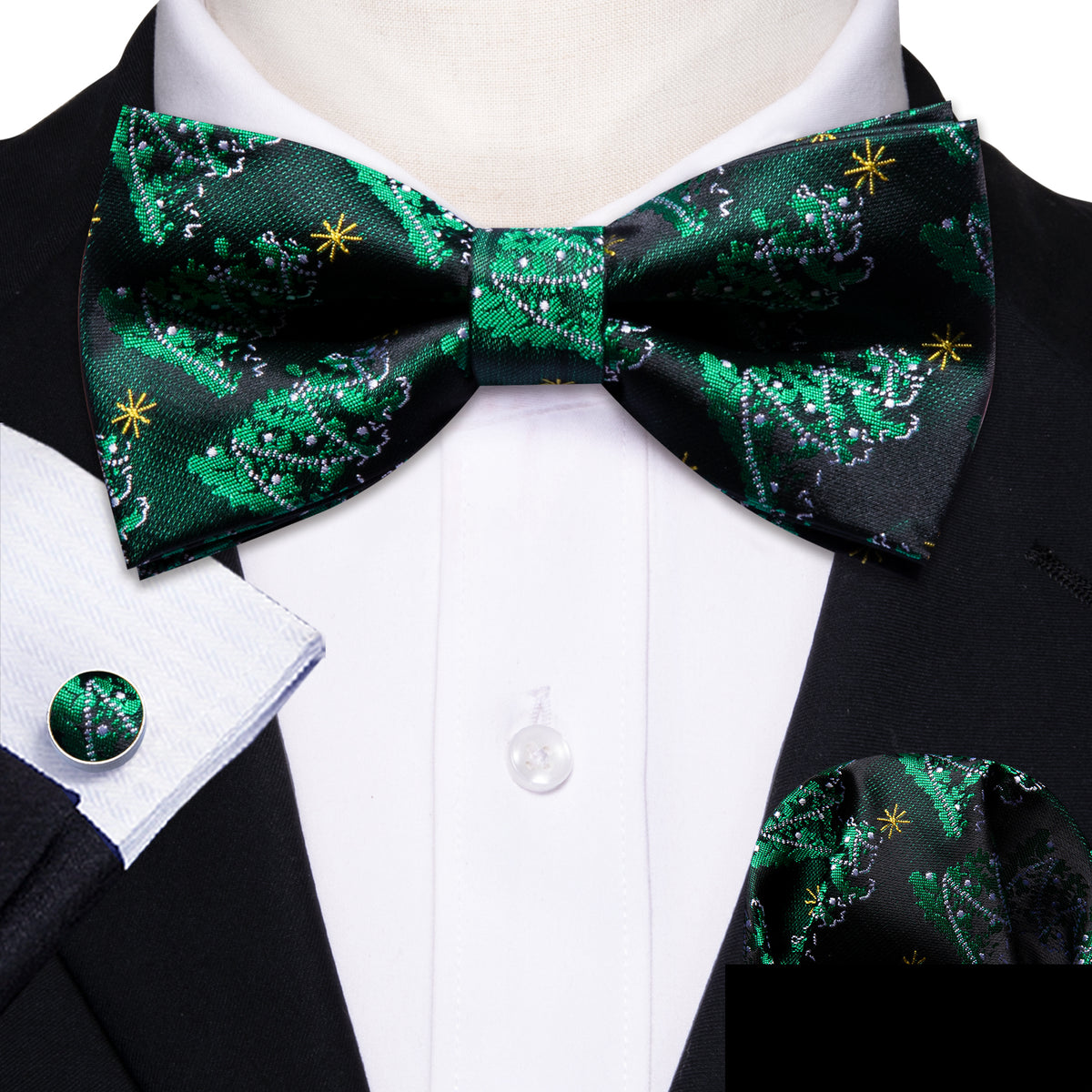 Green Xmas Tree Bow Tie Set bow ties    - Sophisticated Gentlemen
