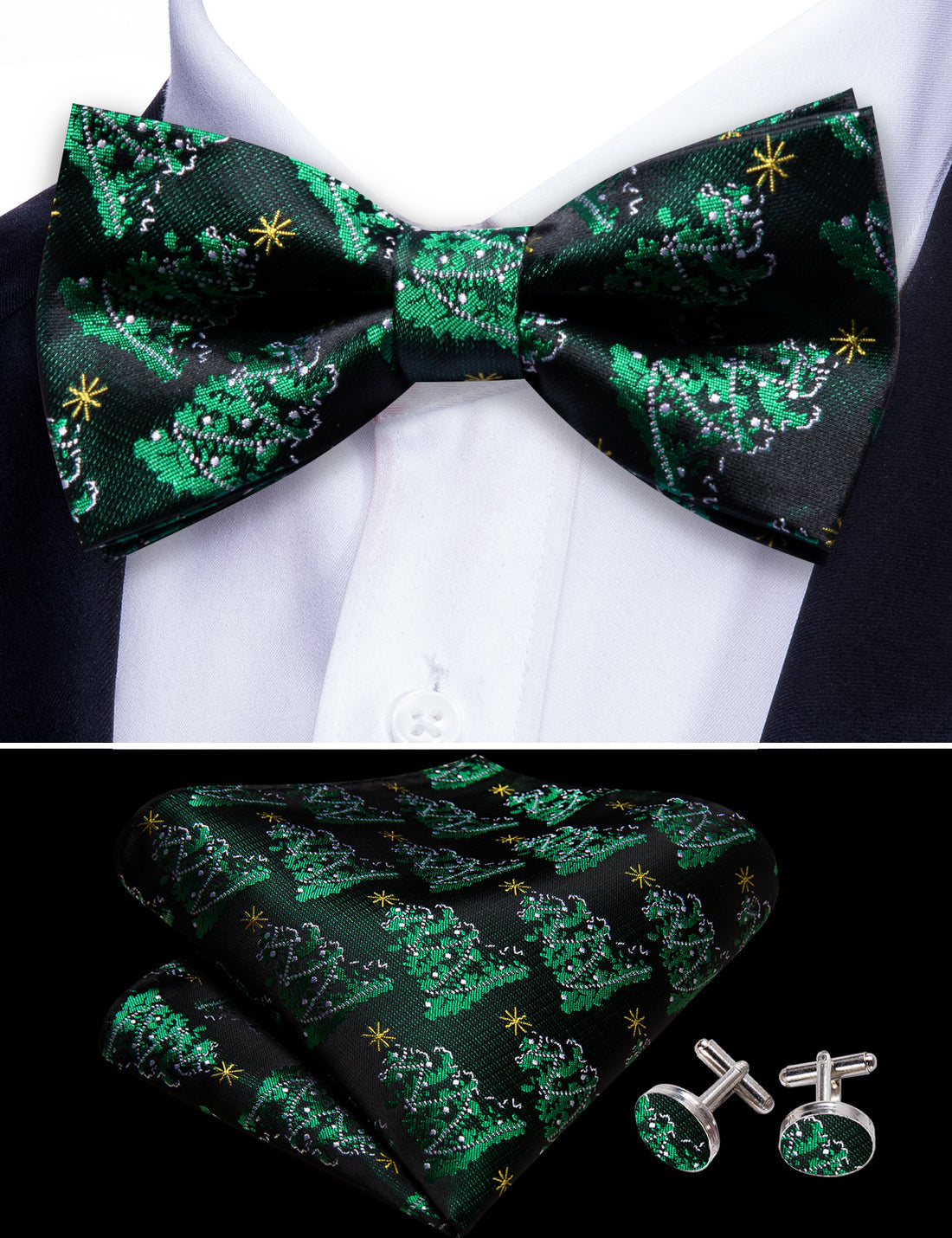 Green Xmas Tree Bow Tie Set bow ties    - Sophisticated Gentlemen
