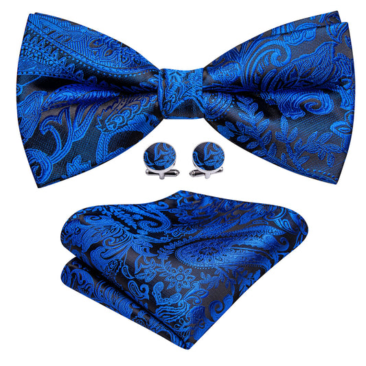 Peacock Blue Paisley Bow Tie Set bow ties    - Sophisticated Gentlemen
