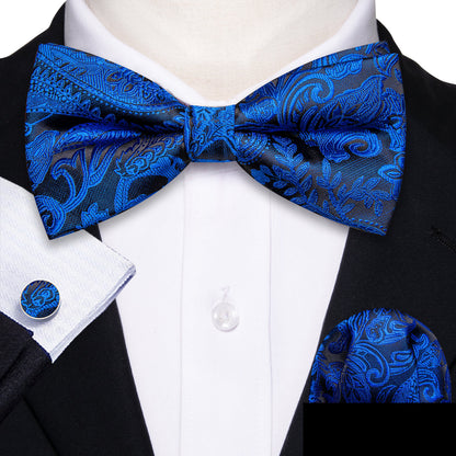 Peacock Blue Paisley Bow Tie Set bow ties    - Sophisticated Gentlemen