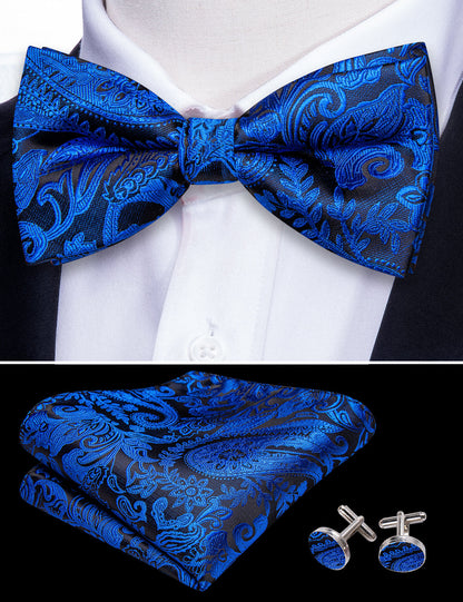 Peacock Blue Paisley Bow Tie Set bow ties    - Sophisticated Gentlemen