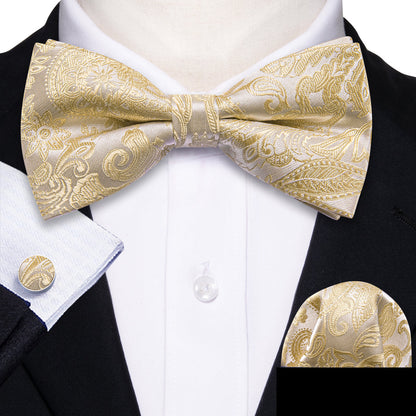 Cream Paisley Bow Tie Set bow ties    - Sophisticated Gentlemen