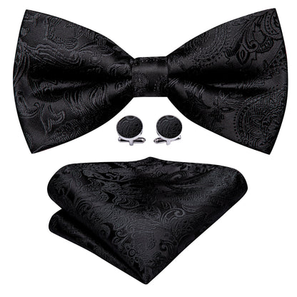 Black Paisley Bow Tie Set bow ties    - Sophisticated Gentlemen