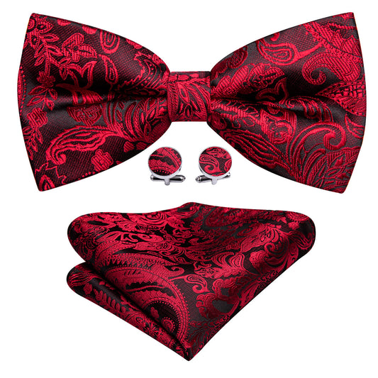 Black Red Paisley Bow Tie Set bow ties    - Sophisticated Gentlemen