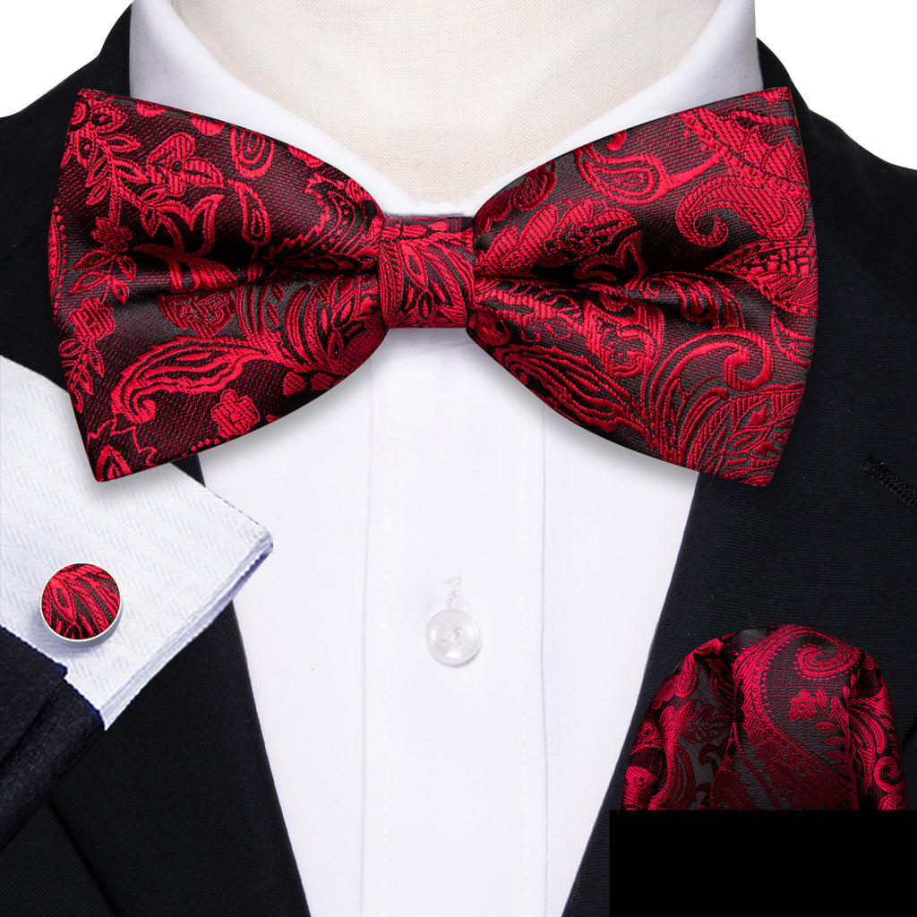 Black Red Paisley Bow Tie Set bow ties    - Sophisticated Gentlemen