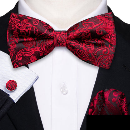 Black Red Paisley Bow Tie Set bow ties    - Sophisticated Gentlemen