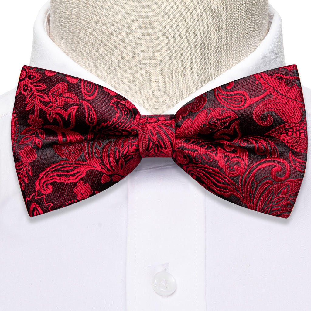 Black Red Paisley Bow Tie Set bow ties    - Sophisticated Gentlemen